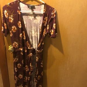 Floor length floral wrap dress